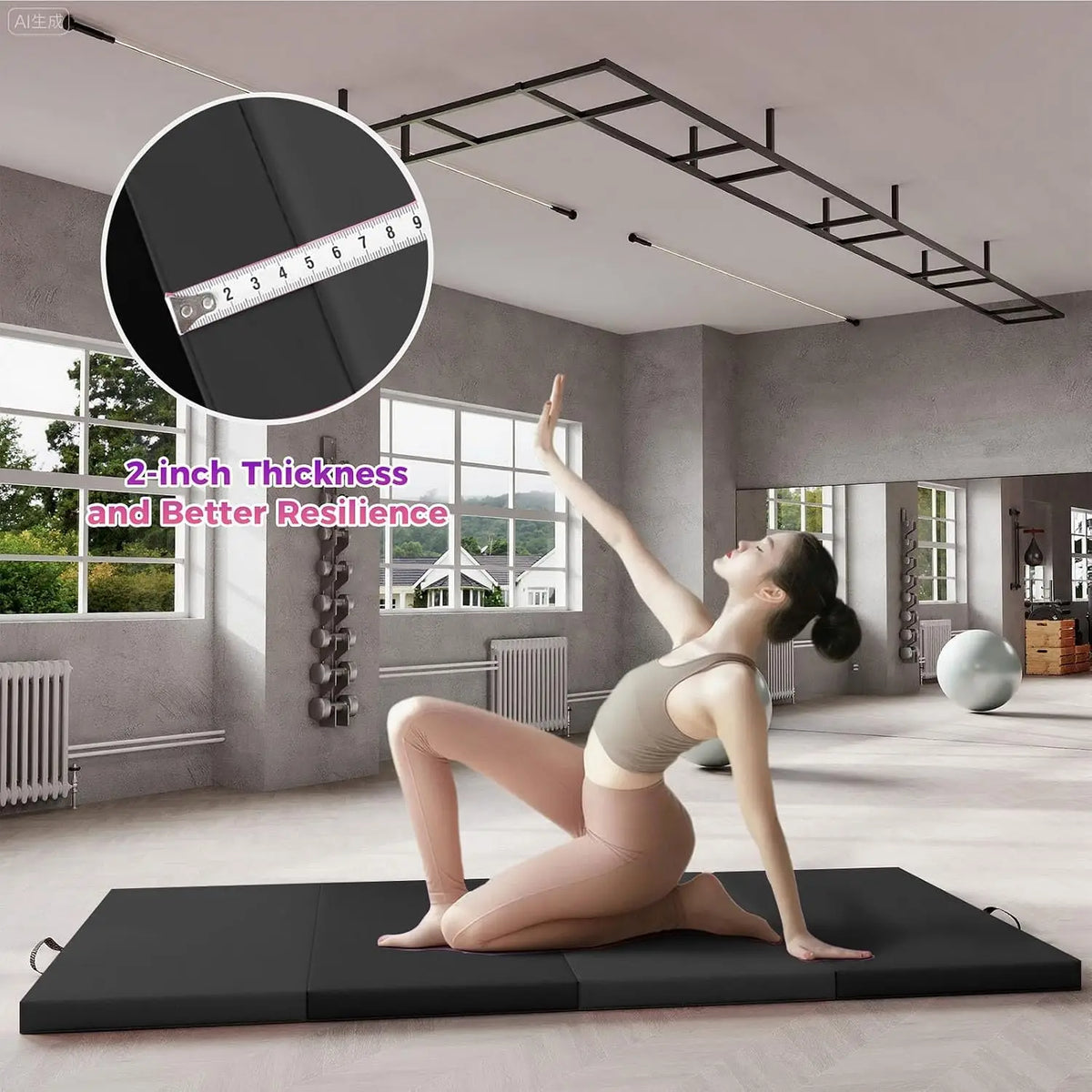 2 Inch Thick Foldable Yoga Mat Easy Storage For Travel Yoga Pilates Home Exercise Floor Mat Non-Slip Portable Exercise Mat Lightweight Gym Camping Sleeping Pad Waterproof Easy Clean