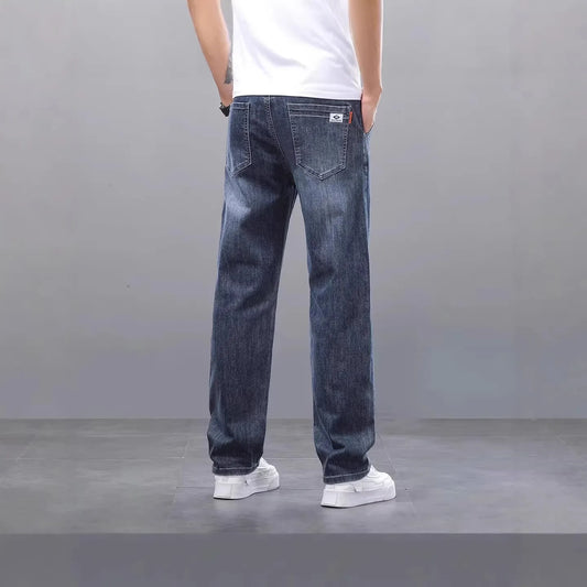 2026 Brand Spring Autumn Slim Men's Jeans Casual Breathable Cotton Fabric Stretch Denim Pants Blue Trousers Male Plus Size