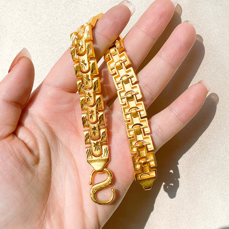 Unisex 24K Gold (AU999) Starry Sky Bracelet | Matte Gold Star Links with Micro-Diamond Accents, Interlocking Couple Design