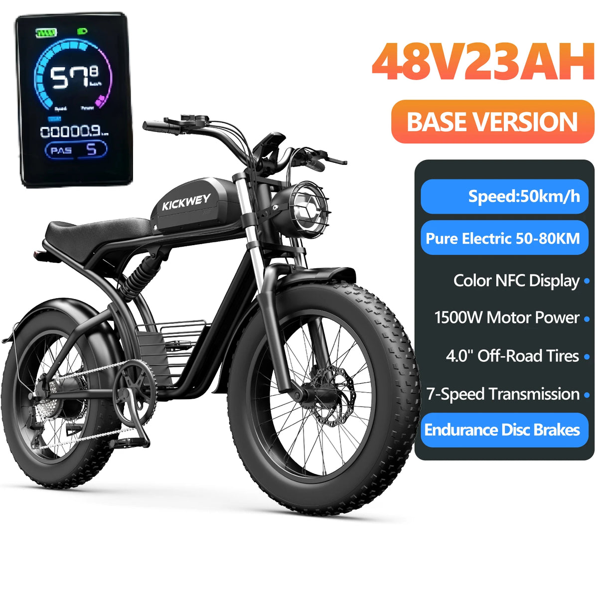 K7 Electric Bike, 3000W Off-Road Electric Bicycle, Full Suspension E-Bike, 20" Fat Tire All-Terrain Electric Dirt Bike