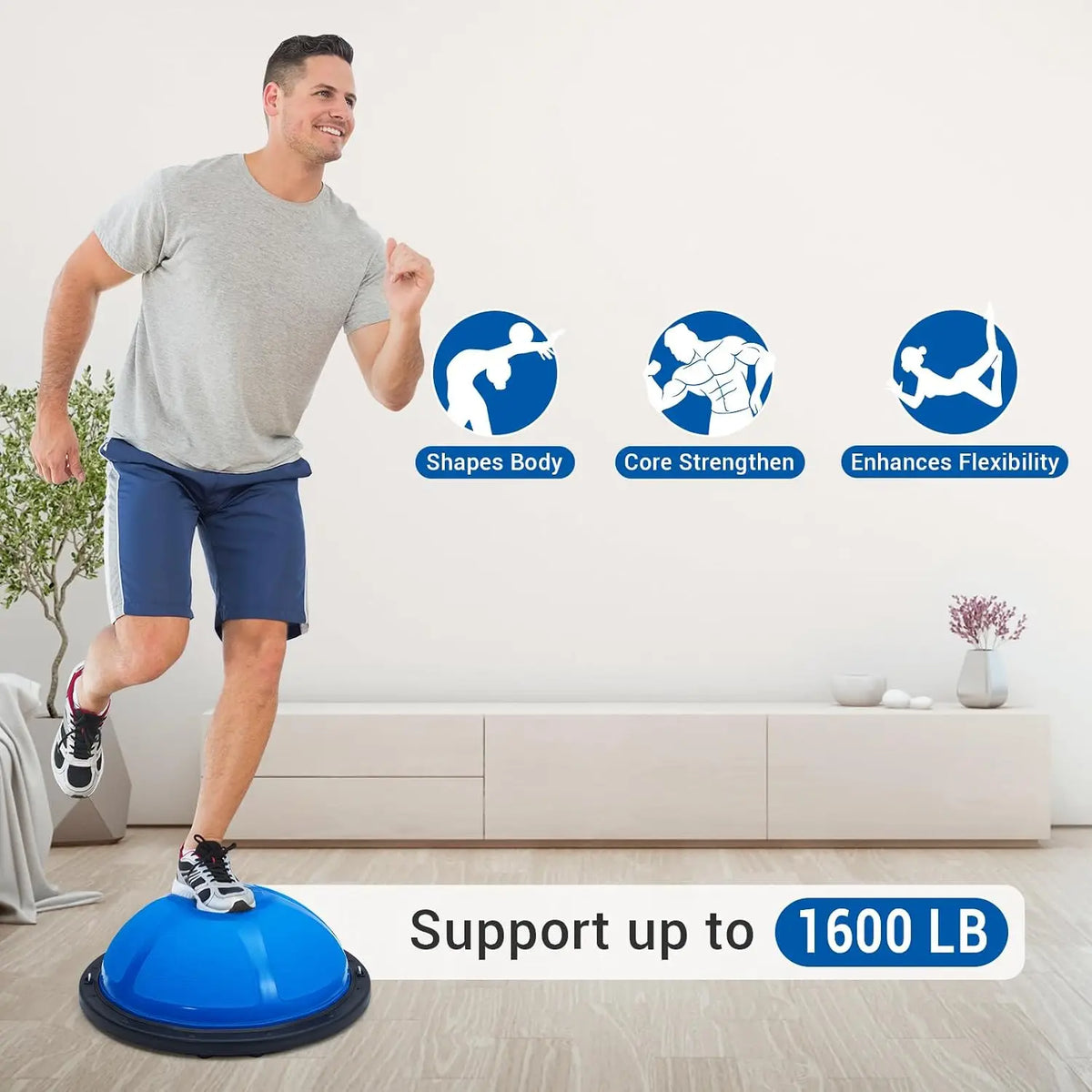 Tacleekii Half Balance Ball 23 in 1600Lb Capacity Half Exercise Ball for Core Workouts, Half Ball Trainer Includes Resistance Bands, Pump, and Bonus Ball, Home Gym Full Body Workout