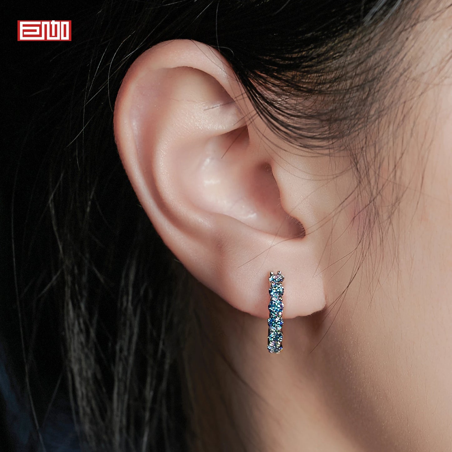 Hoop Earring Moissanite Natural Blue Color VVS1 S925 Silver 18K Gold Plated Diamond Test Passed Jewelry Woman Wife Gift
