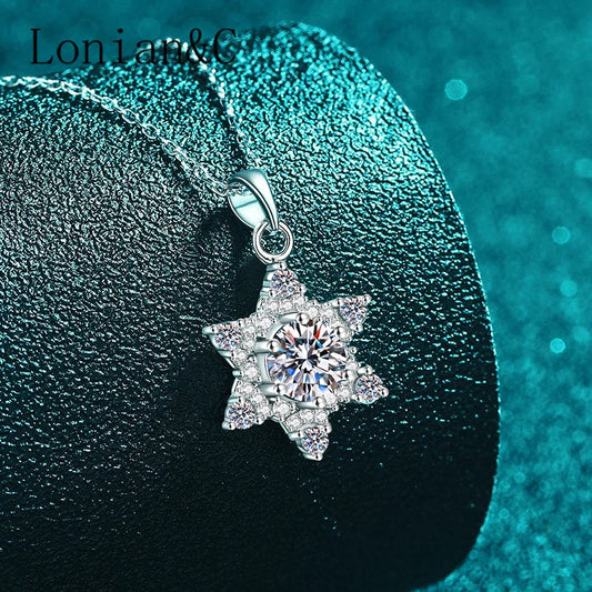 Lonian&C GRA Certified 1CT Moissanite Six Pointed Star Pendant Necklace Plated 18K White Gold Lab Diamond Women Wedding Jewelry