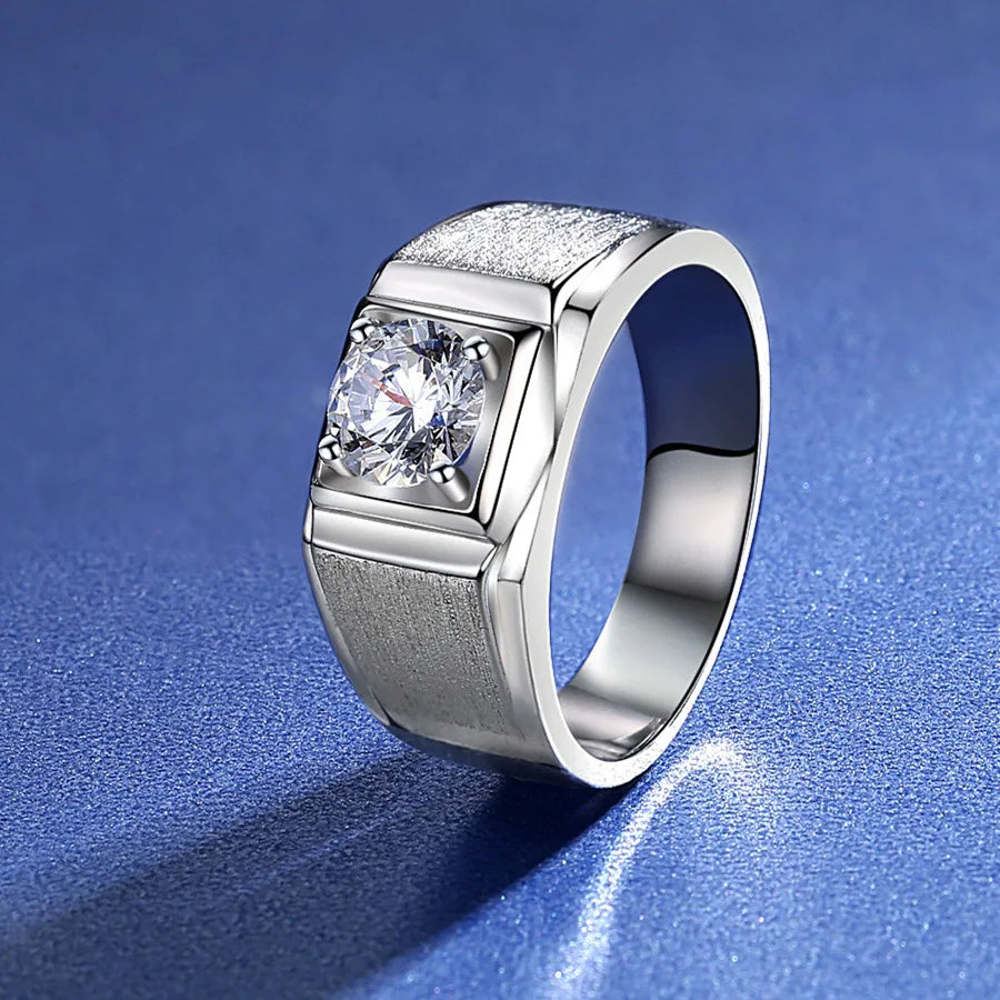 Luxury 18K Solid Platinum PT950 Frosted Live 100% Original Certified Moissanite Diamond Ring for Men One Carat