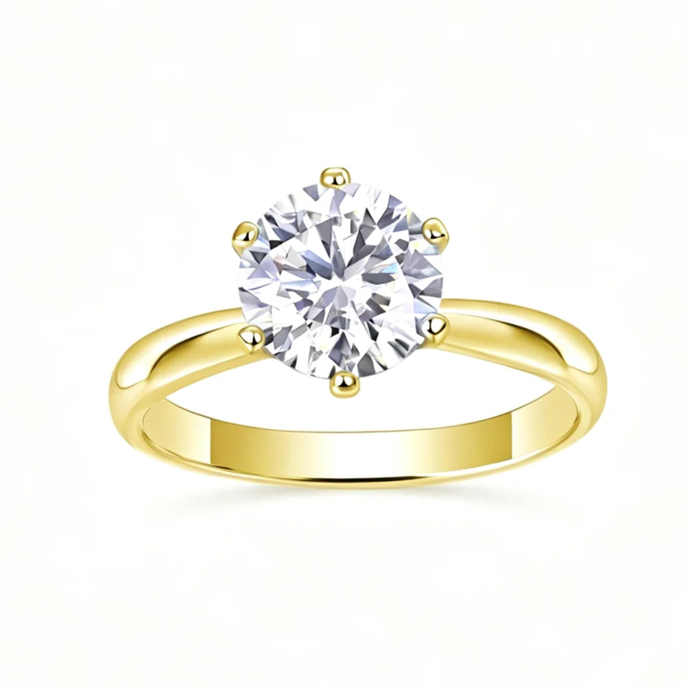 Golden Six Claw Moissanite Wedding Ring Women Birthday Anniversary Fashion Jewelry