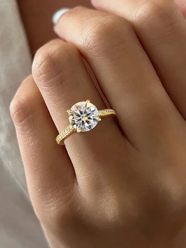 S925 Silver Round Cut Moissanite For Women's Ring Elegant and Romantic Engagement Wedding Promise Anniversary Gift Unique Jewelr