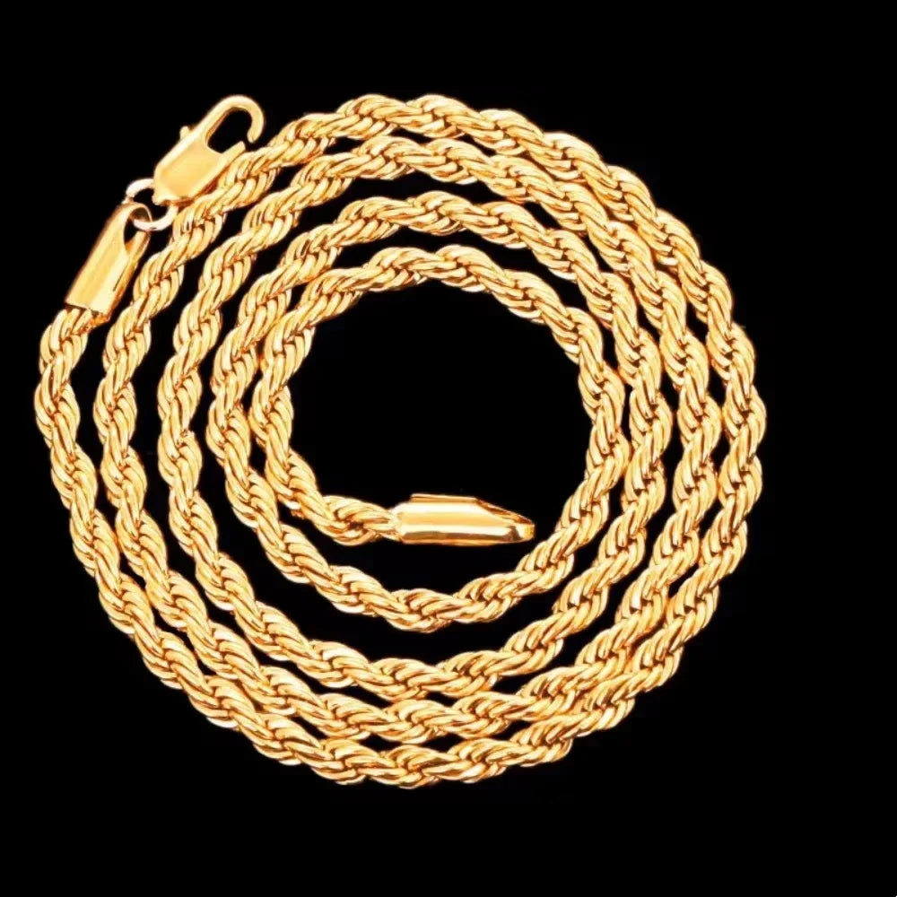 925 Sterling Silver 45-60cm 18K Gold 4mm Rope Chain Necklace for Women Men Fashion Wedding Charm Gift Jewelry 18-24Inch