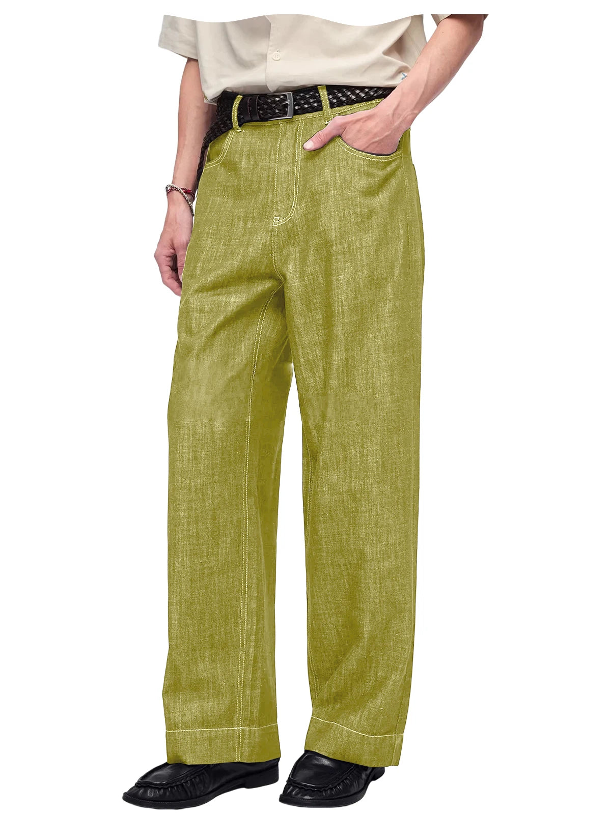 Retro Men's High Waist Wide Leg Jeans Loose Fit Denim Pants Breathable Casual Stretchy Heavyweight Cotton Y2K Baggy Trousers