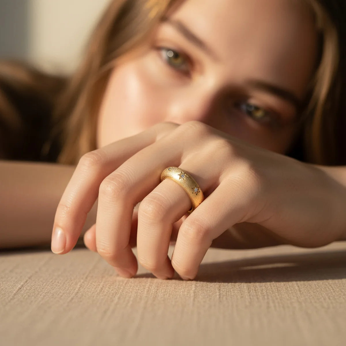 Luxurious 14K Gold Ring Brushed Star for Women Platinum Pt950 Rings Fine Jewelry Gift