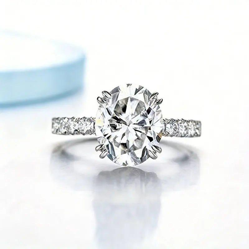 925 Sterling Silver Single High-End Moissanite Oval Ring for Girls' Valentine's Day Proposal, Engagement and Wedding Ring
