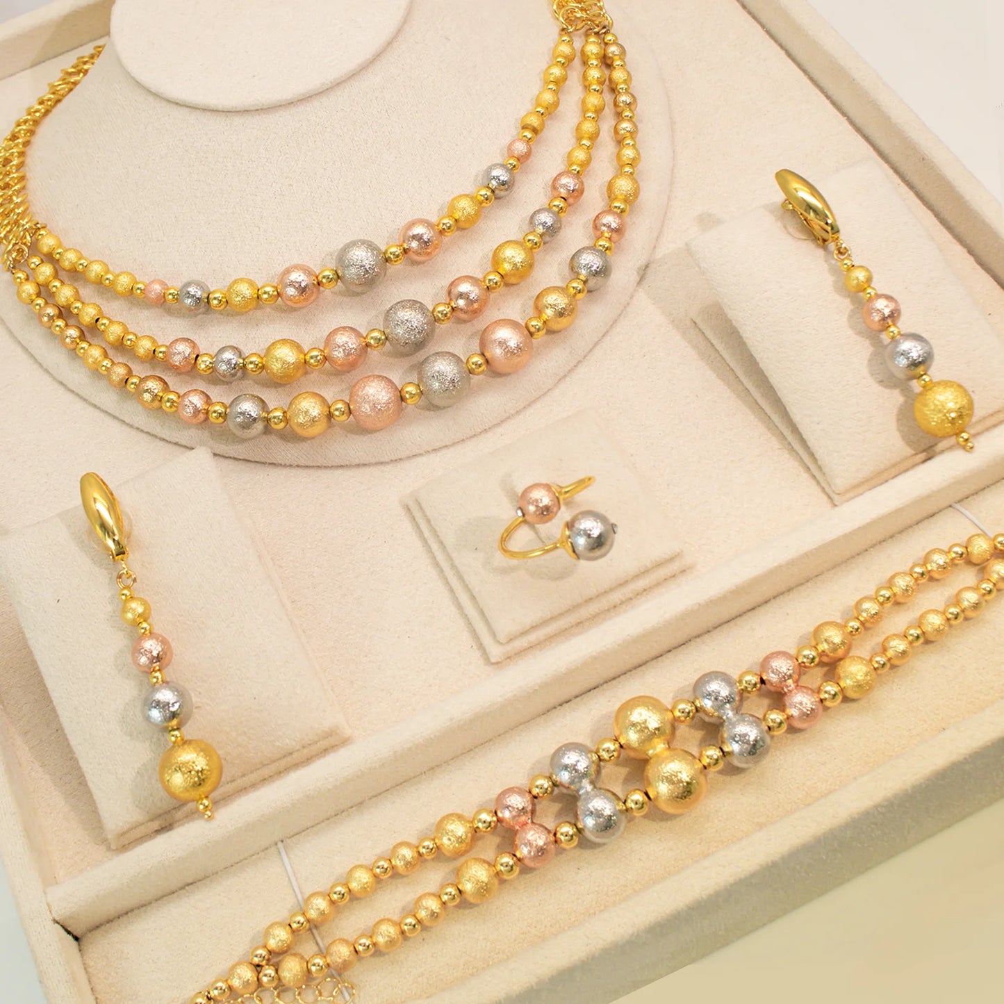 4 Pcs/set 2026 Fashion Women Jewelry Set Multi Layer Three Tone Beads Jewelry Accessories For Lady Birthday Gifts
