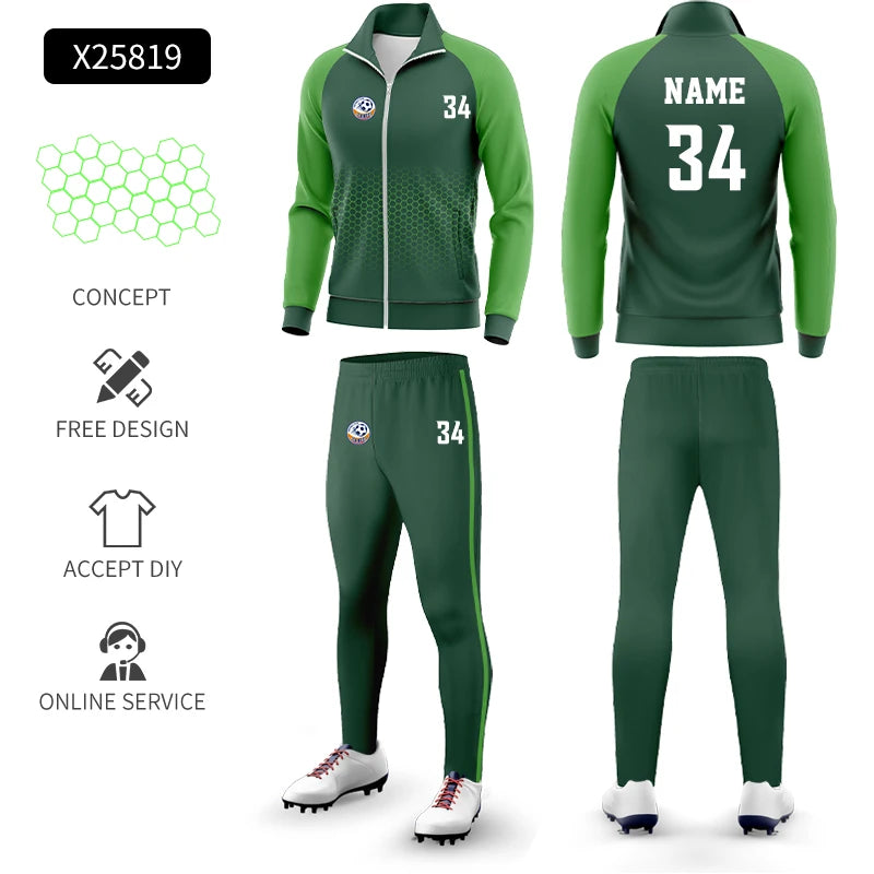 Custom Polyester Football Tracksuit Set Winter Plus Size Outdoor Jacket Sportswear Club Team Training Soccer Tracksuit For Men