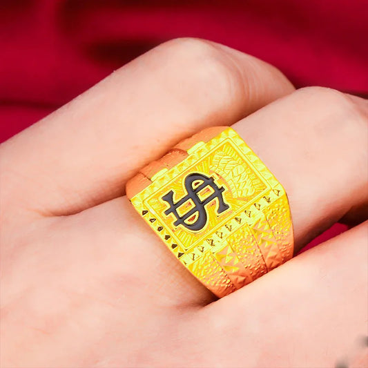Luxury 24K 9999 Pure Gold real gold Men's domineering square ring $ ring