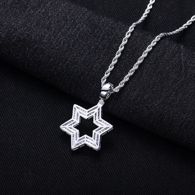 5.89cttw Moissanite Iced Out Star of David Pendant 14K Gold Plated Hexagram Necklace Women/Men Style Jewelry