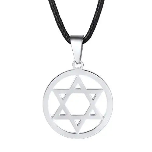 Stainless Steel Star of David Necklace for Men Women Cool Punk Shark Teeth Necklace Cross Necklace Black Leather Cord