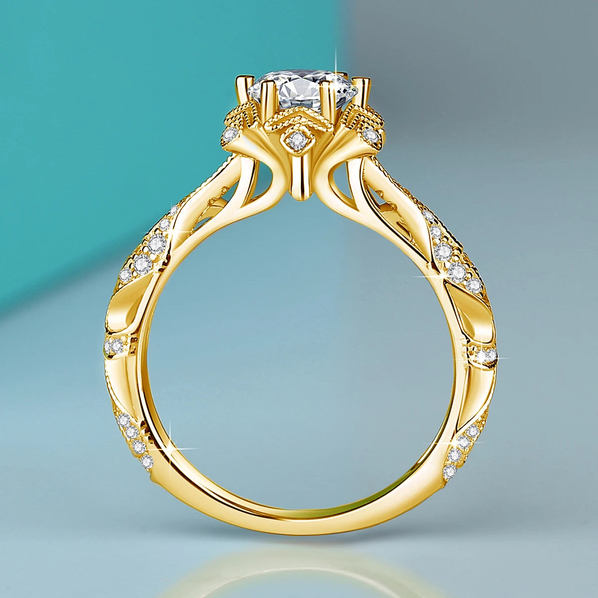  Vintage Victorian Filigree 18K Gold Plated Ring For Women Round Cut Moissanite Halo Engagement Wedding Band Fine Jewelry