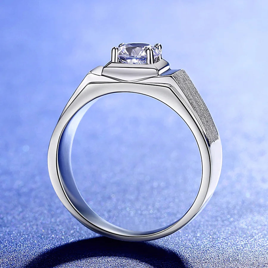 Luxury 18K Solid Platinum PT950 Frosted Live 100% Original Certified Moissanite Diamond Ring for Men One Carat