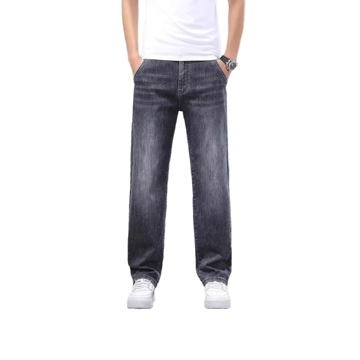 2026 Brand Spring Autumn Slim Men's Jeans Casual Breathable Cotton Fabric Stretch Denim Pants Blue Trousers Male Plus Size