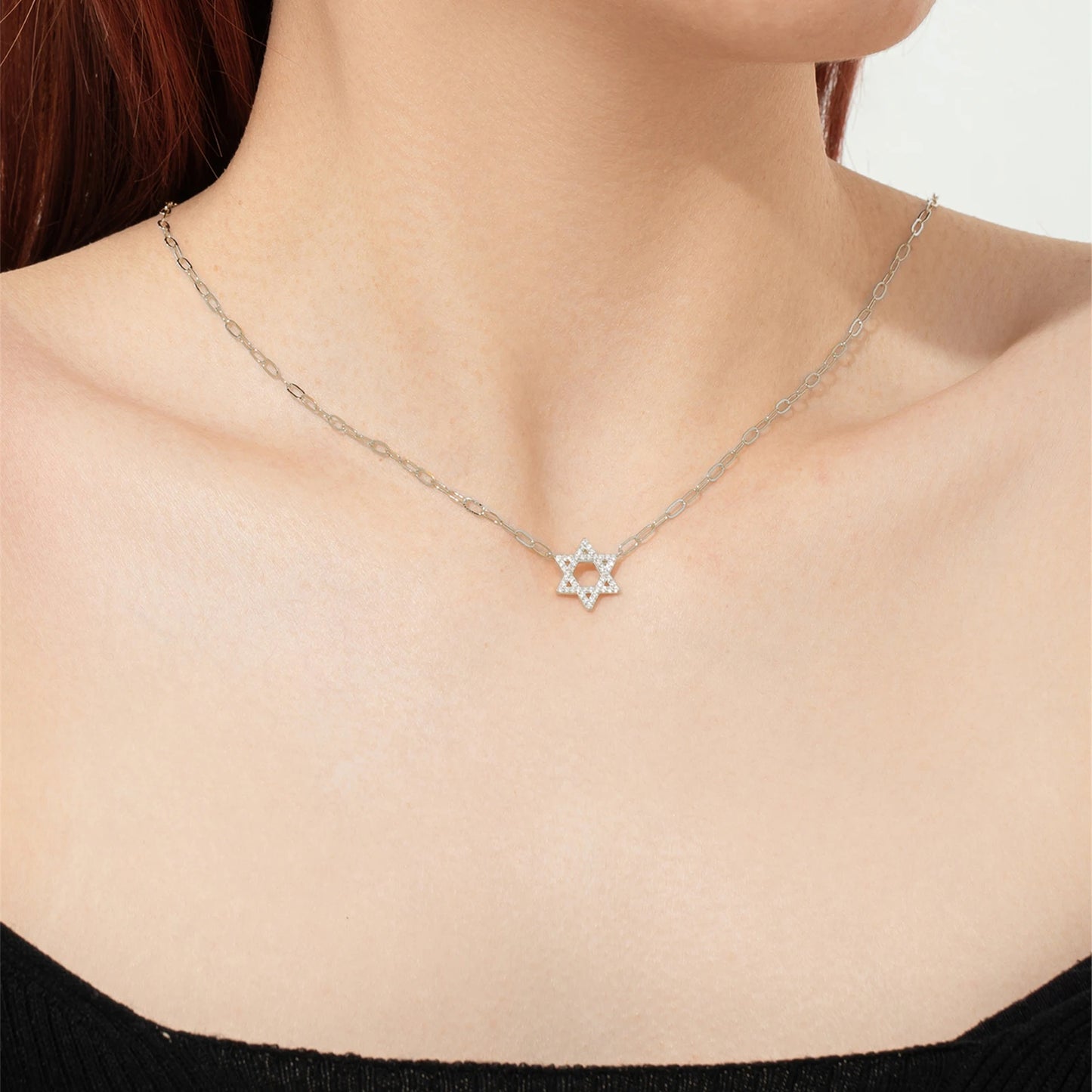 Women 925 Sterling Silver Star Of David CZ Pave Zircon Pendant Necklace with Horoscope Chain 2026 Luxury Wedding Jewelry