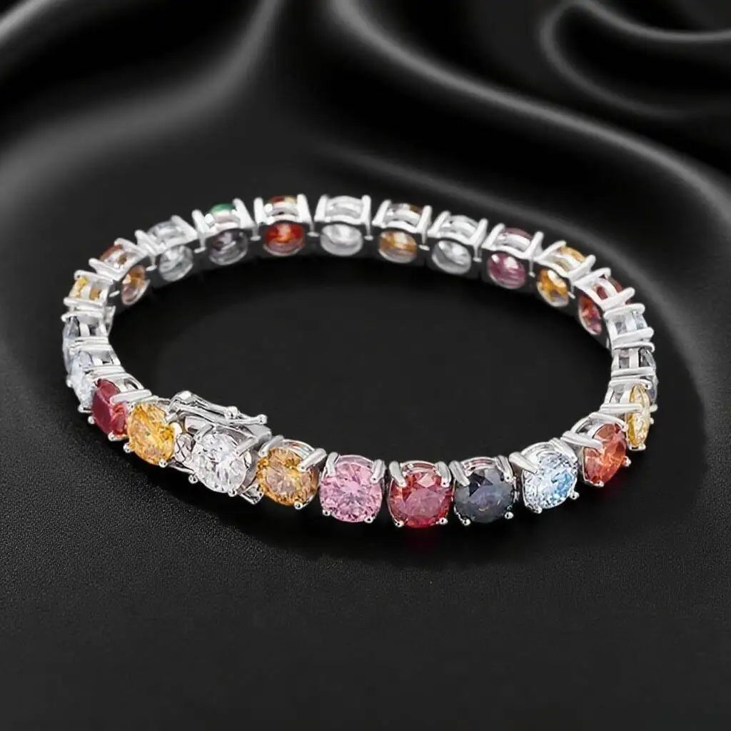 3MM 5MM 6.5MM Colored Tennis Moissanite Gemstone Bracelets Hand Chain 100% 925Sterling Silver Fine Jewelry Party Gift