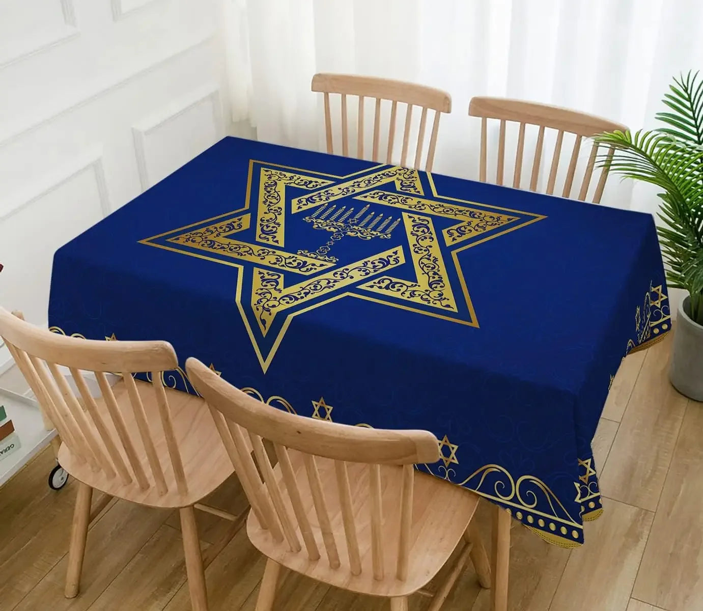 Hanukkah Rectangle Tablecloth Jewish Chanukah Star of David Table Decoration Menorah Festival Day Kitchen Dining Table Cover
