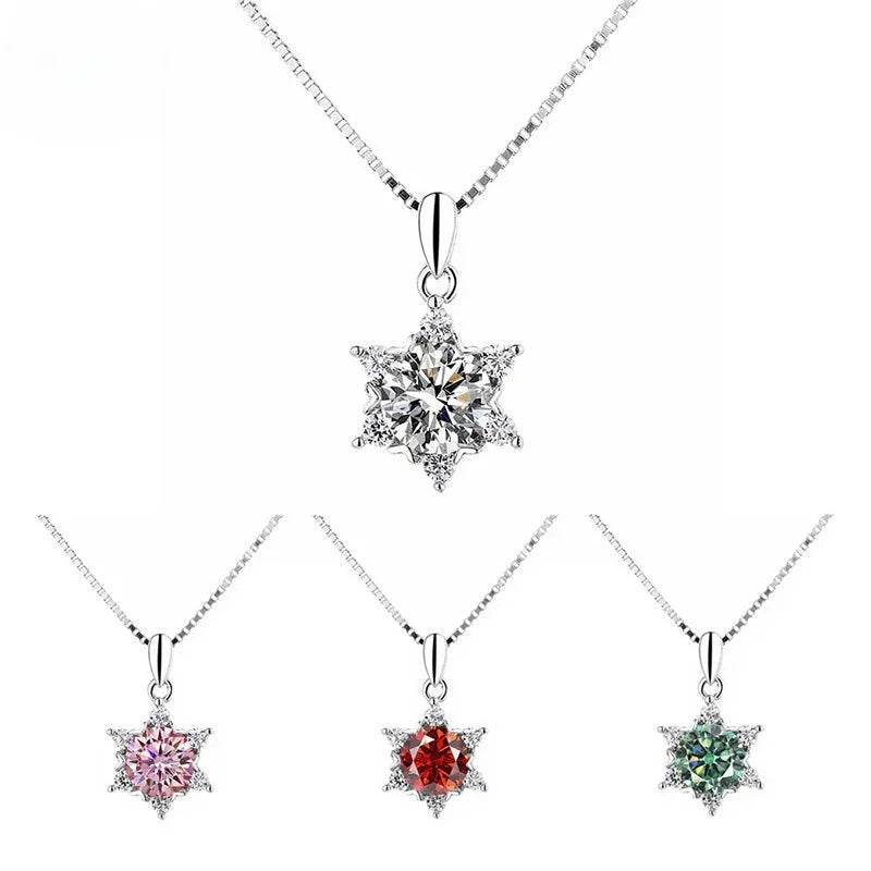 Six Pointed Star Pendant 925 Sterling Silver 1ct D Color Moissanite Pendant Necklace for Women Sparkliang Wedding Party Jewelry