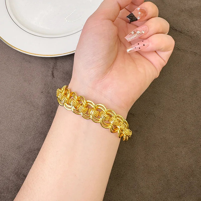 Luxury 24K 9999 Pure Gold real gold Bracelet, Women's Ring Buckle Bracelet