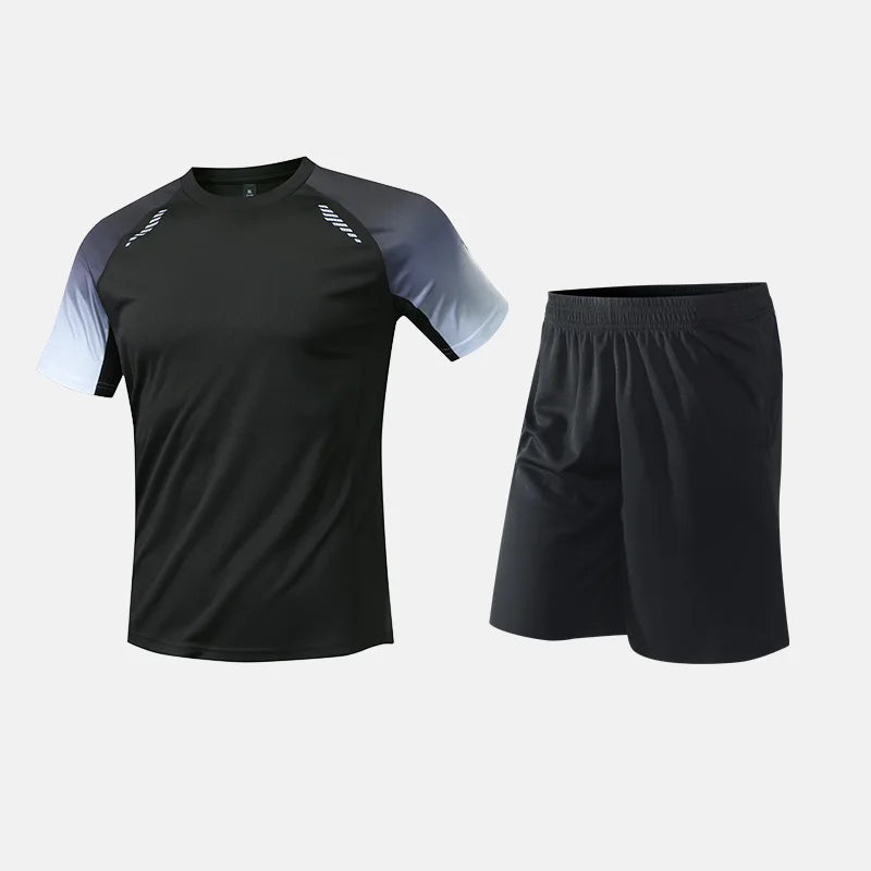 Fitness Clothes Ice Silk Quick Drying T-shirt Suit Men Short Sleeve Running Sportswear Shorts Tracksuit Gym Sports Training Sets