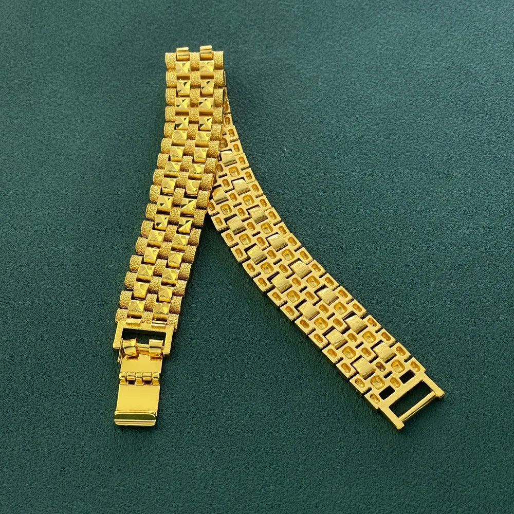 Gold Plated Wide Cuban Link Bracelet for Men, Heavy Duty Multi Row Chain Bracelet, Hip Hop Jewelry Gift