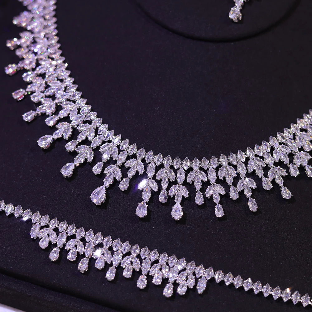 Jewelry Sets Leaf Design Bridal Necklace Earring Set 5A Cubic Zirconia Femme Ladies Wedding Accessories