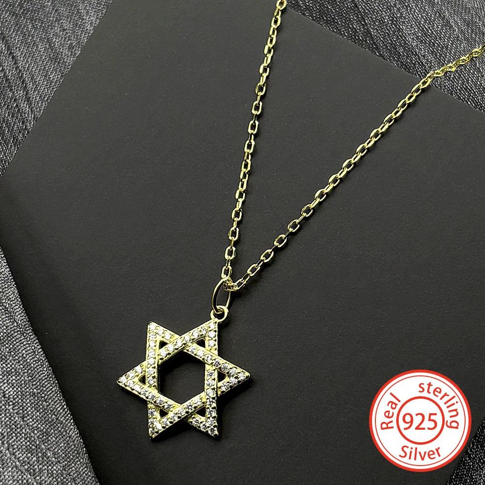 925 Sterling Silver Jewish Star of David Full Zircons Pendant Necklace for Women Charms Choker Chain Israel Jewelry Gift