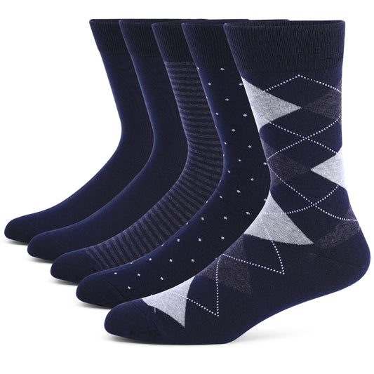 5 Pairs Mens & Women's Dress Socks Plus Large Size，High Quality Combed Cotton Crew Socks，Black Cool Argyle Breathable Casual Socks for Men