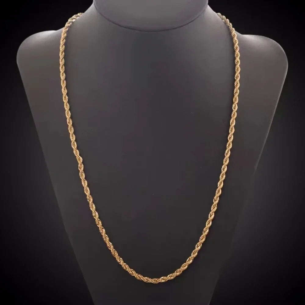 925 Sterling Silver 45-60cm 18K Gold 4mm Rope Chain Necklace for Women Men Fashion Wedding Charm Gift Jewelry 18-24Inch