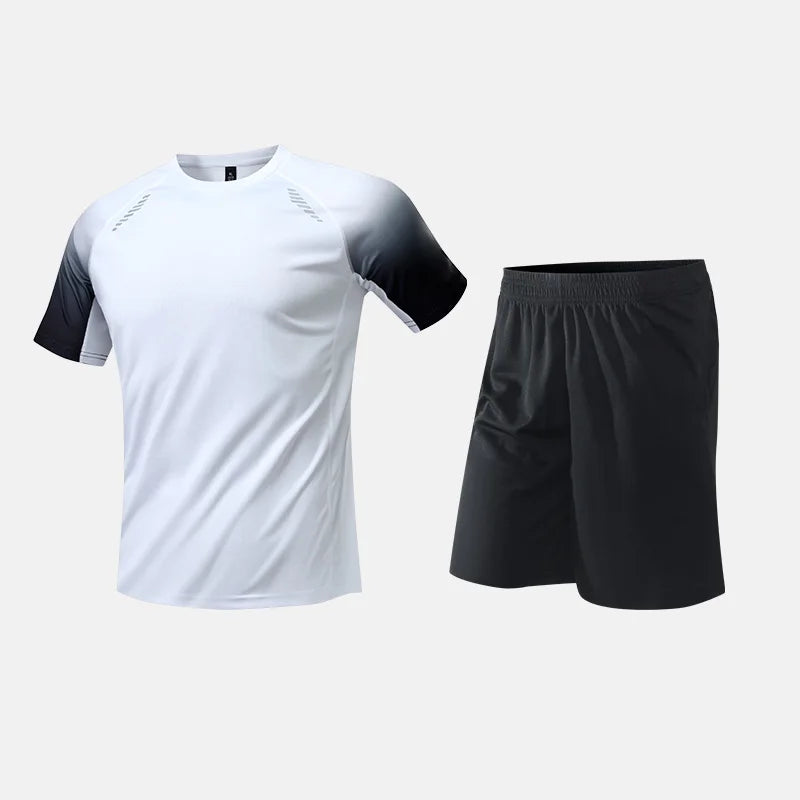 Fitness Clothes Ice Silk Quick Drying T-shirt Suit Men Short Sleeve Running Sportswear Shorts Tracksuit Gym Sports Training Sets