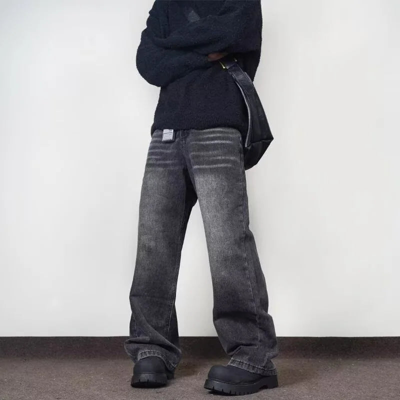 Y2K Streetwear Straight Denim Trousers Men Fashion Washed Vintage Blue Baggy Jeans Hip Hop Casual Cleanfit Jeans
