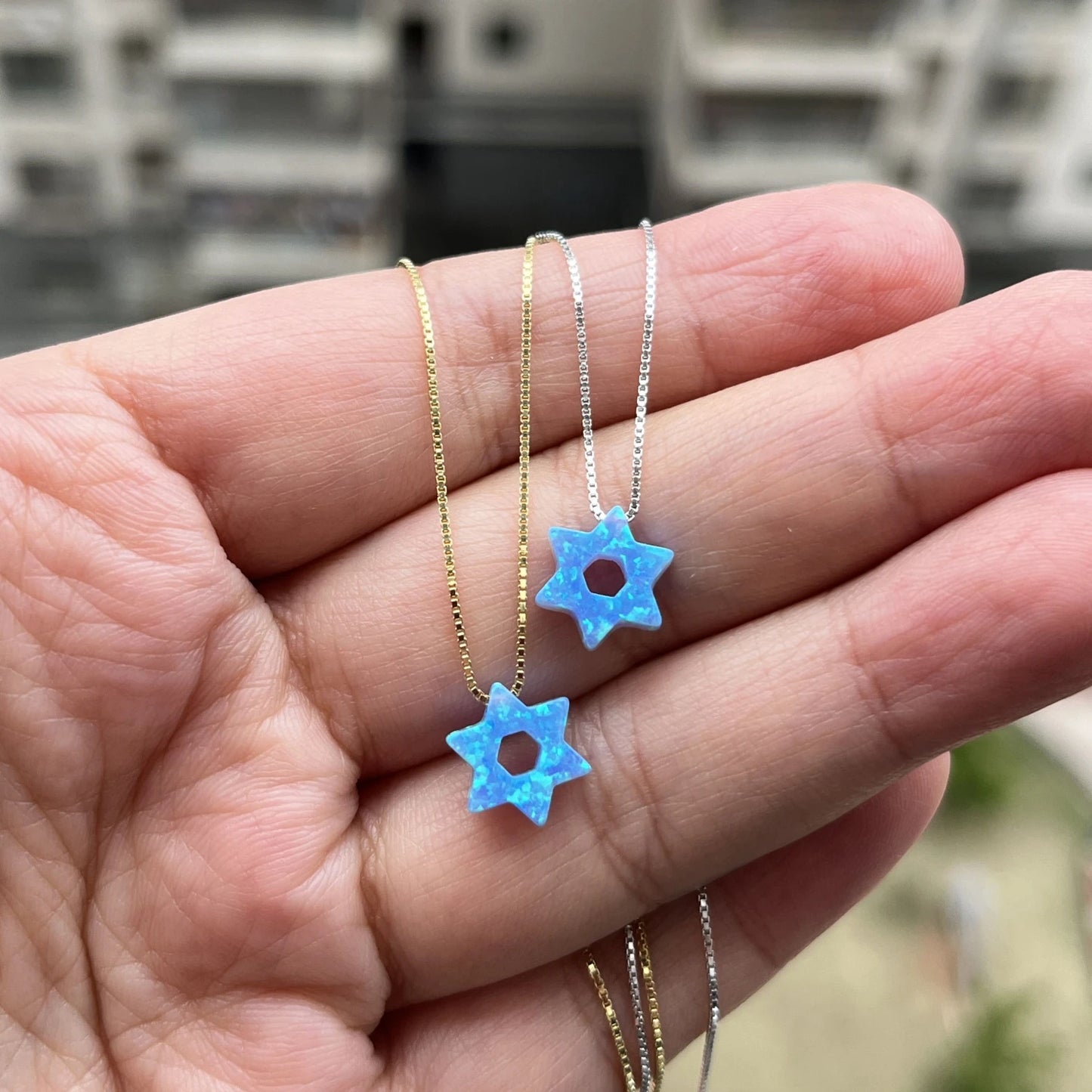 (1pc/lot) New Fashion 10mm dark blue/white Jewish Star of David with Hollow Opal Necklace Women opal jewelry for gift