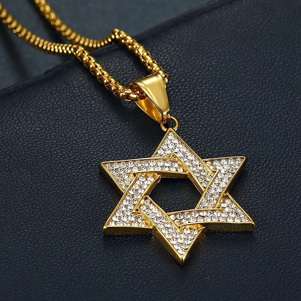 Religious Star of David Pendants Gold Color Stainless Steel Hexagram Amulet Big Necklace for Men Israel Jewish Jewelry Male/Female Gift