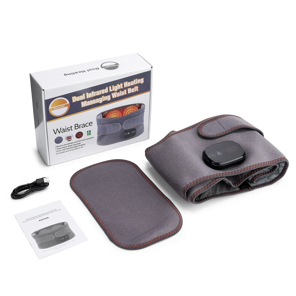 Cordless Heating Pad with Massager, Heating Pad for Back Pain Relief, Vibration Massage Heated Waist Belt Support, Portable Low Back Massager with 3 Heating Levels, Gifts for Women Men