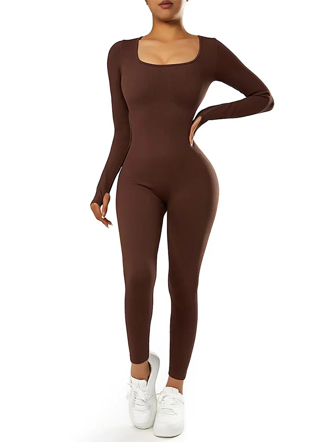 Women's one-piece yoga suit black jumpsuit long sleeved bodysuit sexy and fashionable streetwear casual sports bodysuit