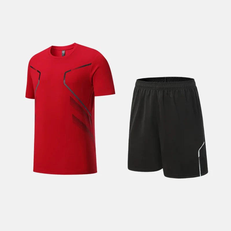 Fitness Clothes Ice Silk Quick Drying T-shirt Suit Men Short Sleeve Running Sportswear Shorts Tracksuit Gym Sports Training Sets