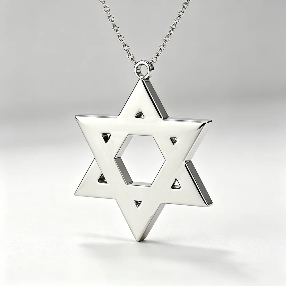Fnixtar Custom 20pcs Star of David and Jewish Pendant Necklace Sweater Chain 20mm Hexagram Judaism Stainless Steel Jewelry
