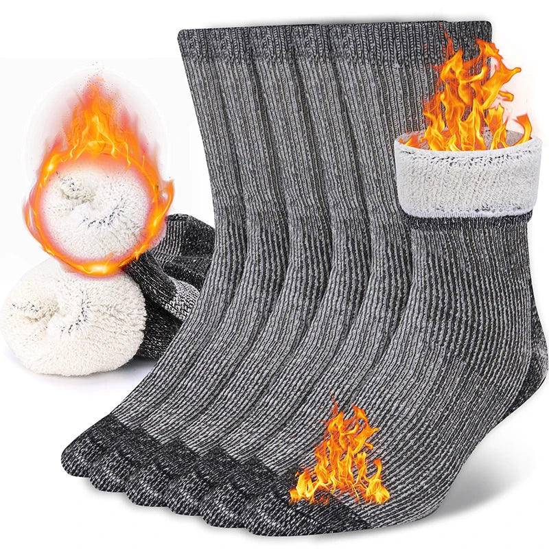 3 Pairs Men/Women Merino Wool Crew Socks Thickened Thermal and Warm Socks for Winter Work Outdoor Hiking Running Sports Large