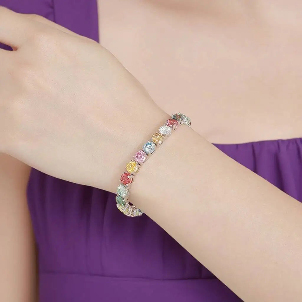 3MM 5MM 6.5MM Colored Tennis Moissanite Gemstone Bracelets Hand Chain 100% 925Sterling Silver Fine Jewelry Party Gift