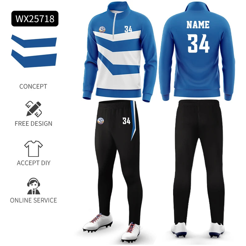Custom Polyester Football Tracksuit Set Winter Plus Size Outdoor Jacket Sportswear Club Team Training Soccer Tracksuit For Men