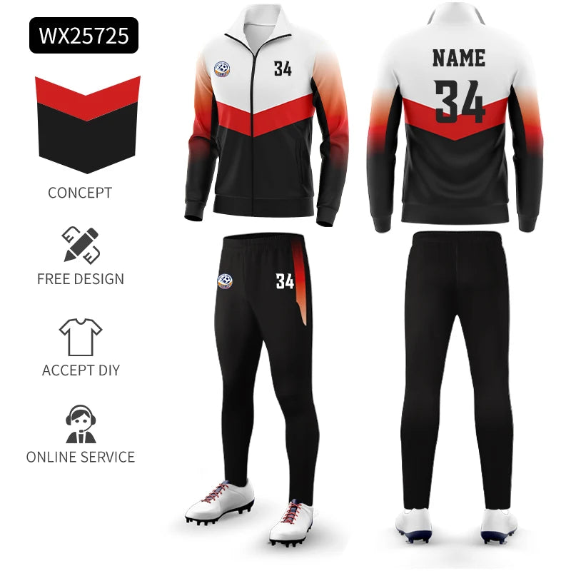 Custom Polyester Football Tracksuit Set Winter Plus Size Outdoor Jacket Sportswear Club Team Training Soccer Tracksuit For Men