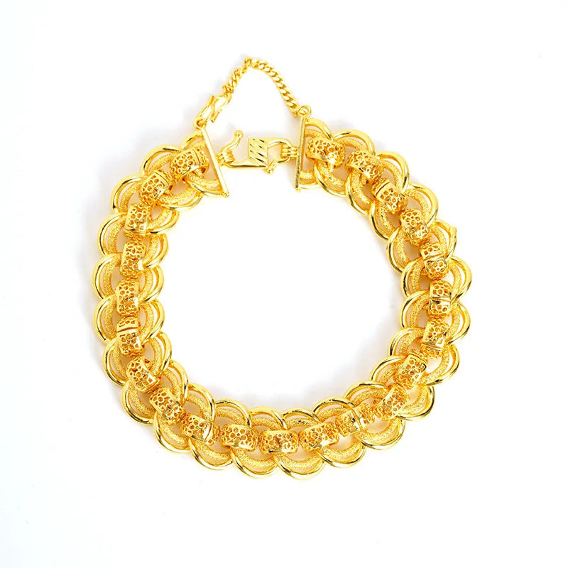 Luxury 24K 9999 Pure Gold real gold Bracelet, Women's Ring Buckle Bracelet