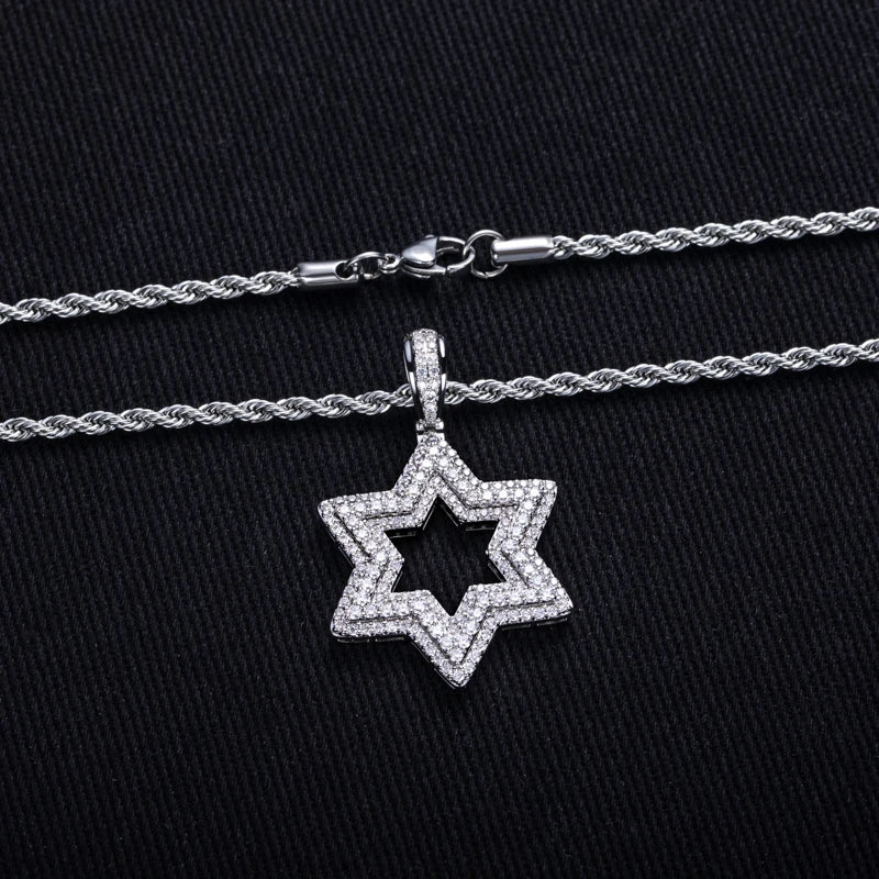 5.89cttw Moissanite Iced Out Star of David Pendant 14K Gold Plated Hexagram Necklace Women/Men Style Jewelry