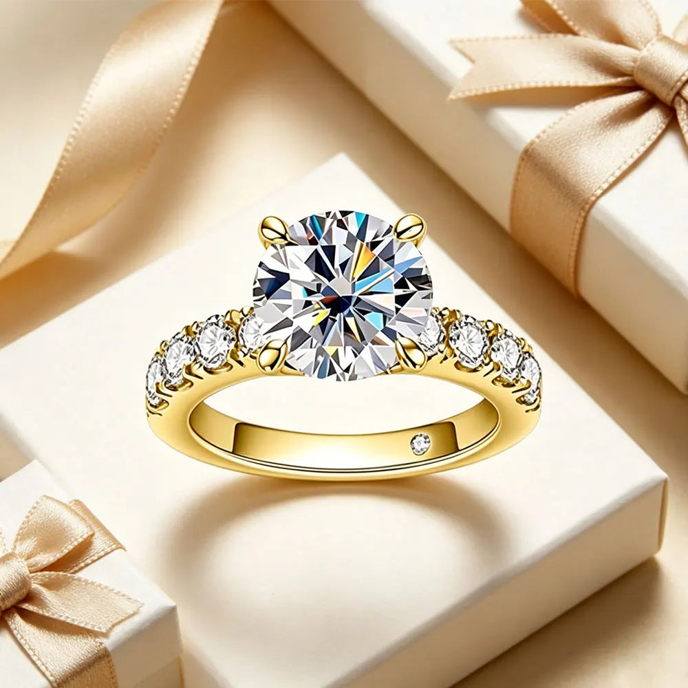 S925 Silver Round Cut Moissanite For Women's Ring Elegant and Romantic Engagement Wedding Promise Anniversary Gift Unique Jewelr