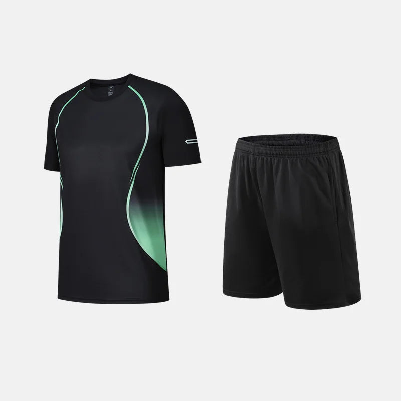 Fitness Clothes Ice Silk Quick Drying T-shirt Suit Men Short Sleeve Running Sportswear Shorts Tracksuit Gym Sports Training Sets