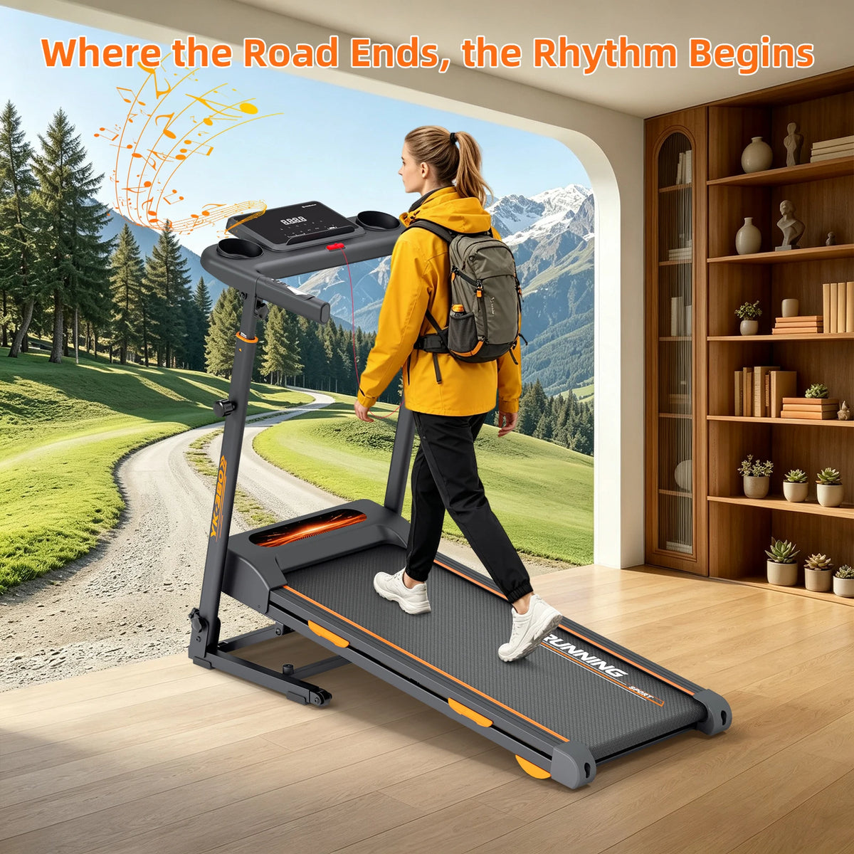 Home Treadmill with 15% Auto Incline, 3-Level Adjustable Height,Speaker, Heart Rate Monitor, Shock Absorption, LED Display, Cup Holder, 300 LBS Capacity, 12 HIIT Modes